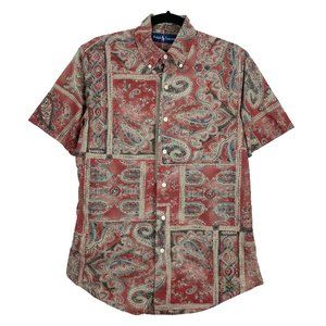 Ralph Lauren Shirt Short Sleeve Button Down Small Red Paisley Cotton